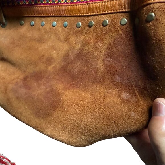 Leather Suede Faja Fabric Strap Shoulder Bag Brown Pink Bohemian Everyday - Picture 9 of 14